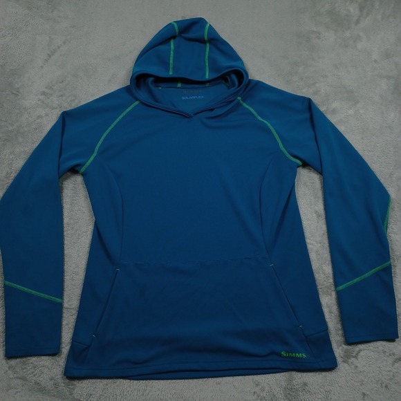 Simms Tops - Simms Sweater Womens Large Blue Hoodie Pullover Solarflex Pockets Casual